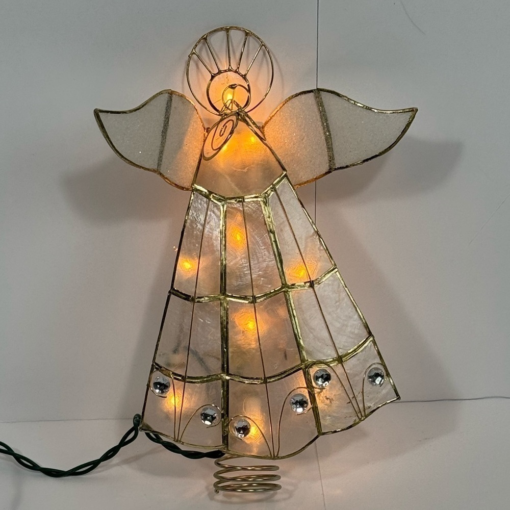 Vintage Capiz Shell Angel Tree Topper Lights Up By Kurt Adler - In Box